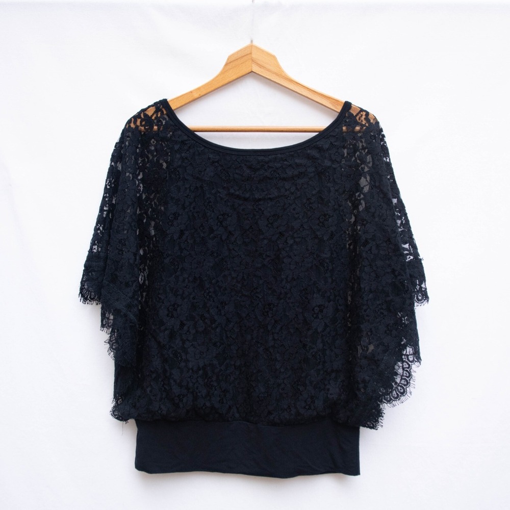 Bailey 44 Lace Top Womens L Dark Blue Floral Fairygrunge Witchy Whimsigoth USA - Picture 6 of 7